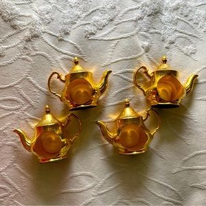 4 Godinger Silver Art Royal Doulton Gold Plate Teapot Coffee Pot Napkin Rings
